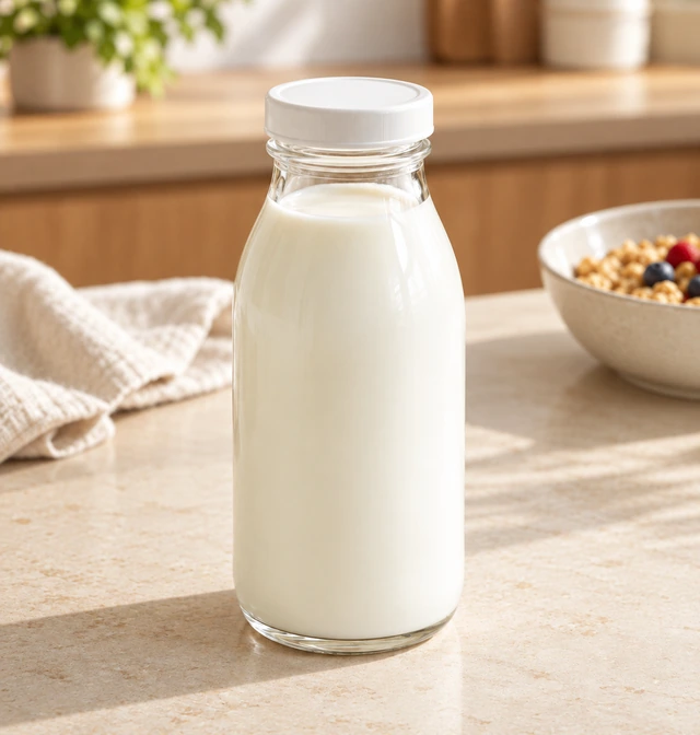 牛乳用ガラスびんの別背景での全体外観