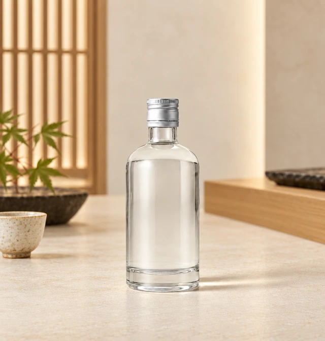 丸型酒びんの別背景での全体外観