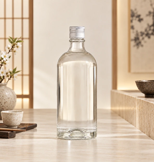 丸型酒びんの別背景での全体外観